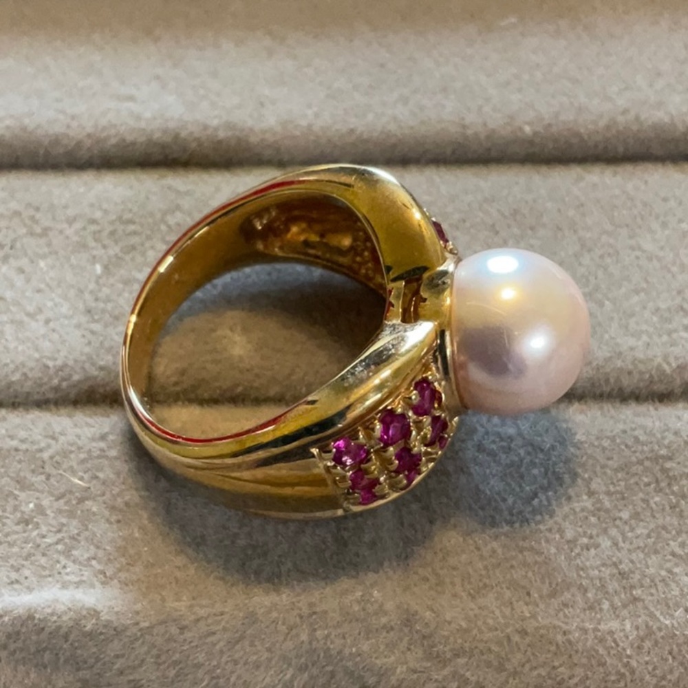 Pink stones and pearl gold plated sterling silver 925 ring. - Picture 2 of 4